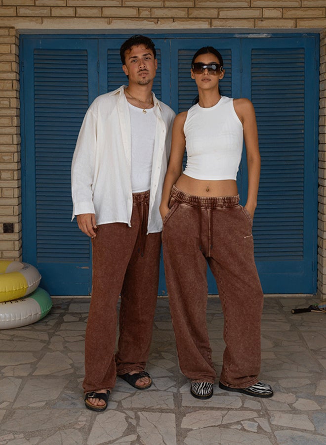 In Your Shoe Brown Washed Wide Leg Swants