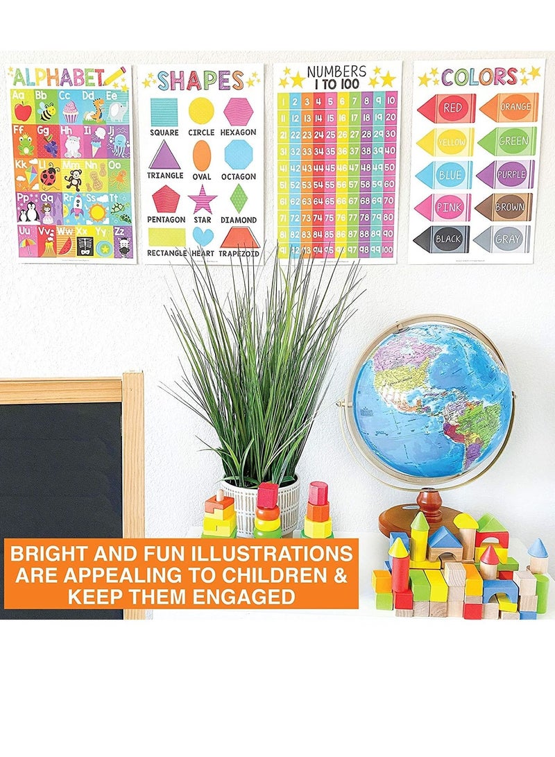 Educational Preschool Poster for Toddler and Kid 4 Pcs, Alphabet Numbers Colors Shapes, Classroom Learning Alphabet Poster, Nursery Homeschool Kindergarten, Laminated Educational Supplies 11x17inch  - Image 5