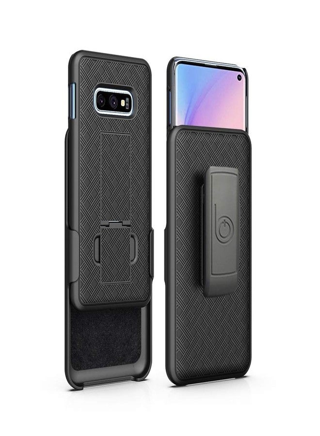 جراب حماية BELTRON نحيف مع حافظة لهاتف Galaxy S10E مزود بمشبك حزام دوار وحامل مدمج (متوافق مع Samsung Galaxy S10E G970 2019) - أسود غير لامع - Image 1