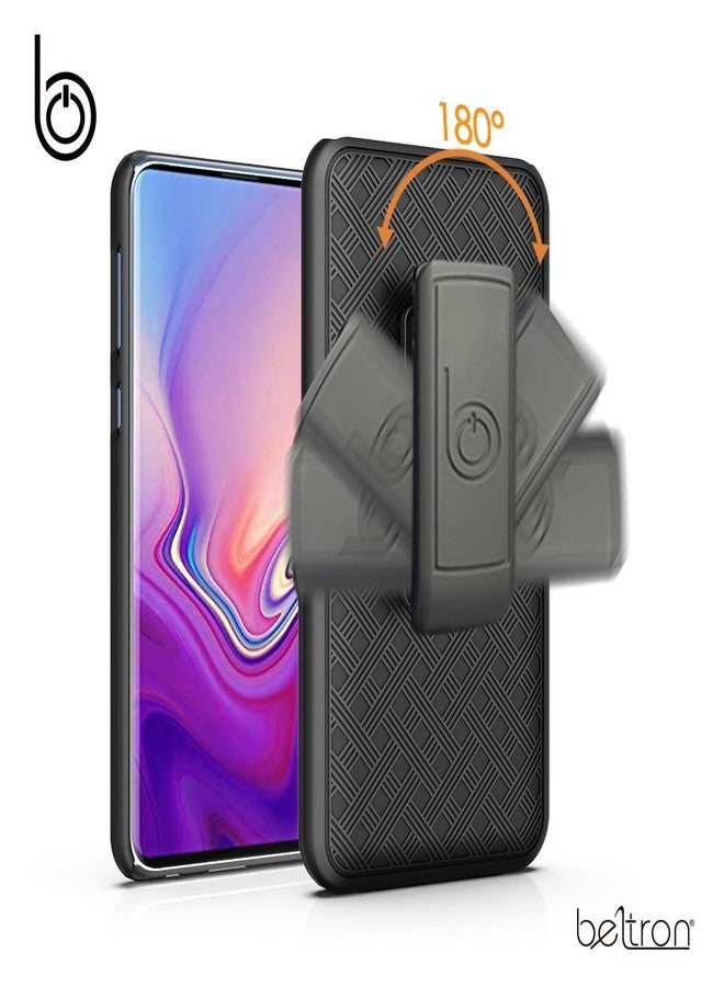 جراب حماية BELTRON نحيف مع حافظة لهاتف Galaxy S10E مزود بمشبك حزام دوار وحامل مدمج (متوافق مع Samsung Galaxy S10E G970 2019) - أسود غير لامع - Image 2