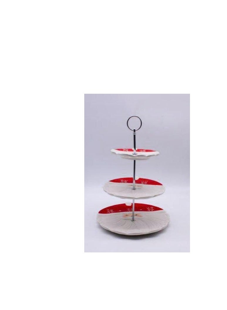 منظم تقديم الحلويات المخصص للكريسماس ثلاثي الأدوار – منظم مائدة البوفيه والاحتفالات بتصميم عصري وأنيق – مثالي لعرض الكب كيك ومقبلات الأعياد (FO) - Image 1