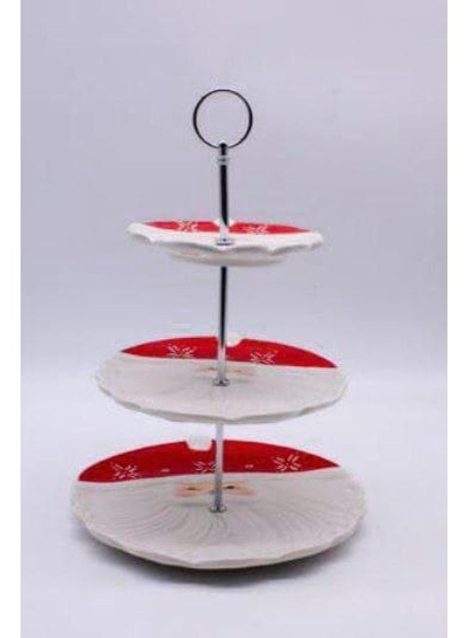 منظم تقديم الحلويات المخصص للكريسماس ثلاثي الأدوار – منظم مائدة البوفيه والاحتفالات بتصميم عصري وأنيق – مثالي لعرض الكب كيك ومقبلات الأعياد (FO) - Image 3
