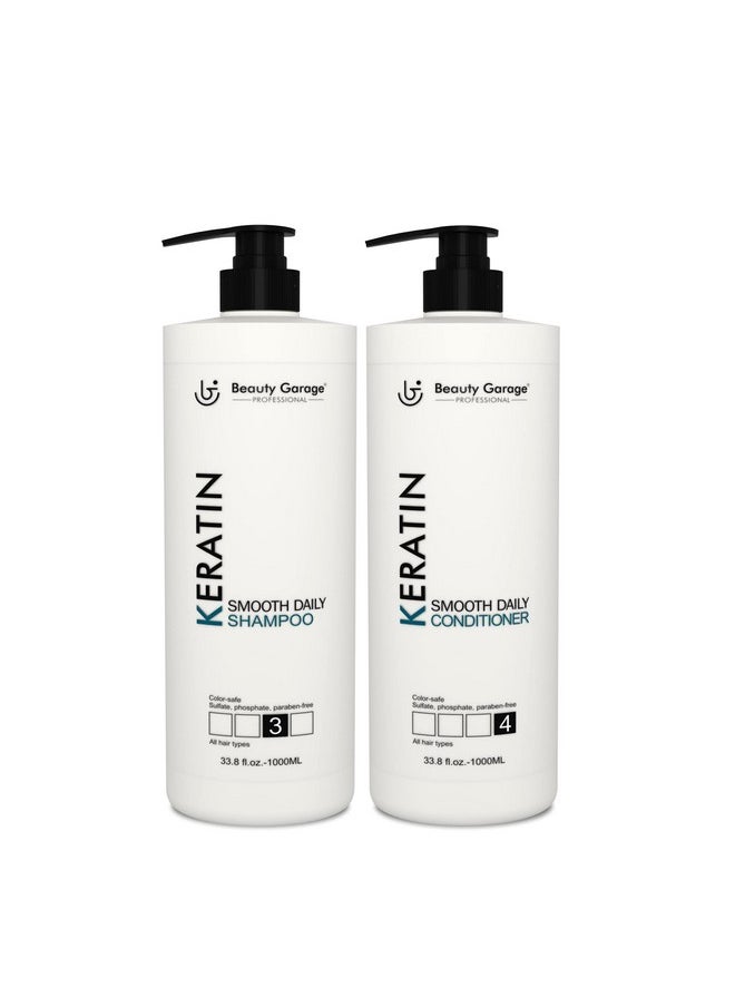 Beauty Garage Keratin Smooth Daily (Shampoo+Conditioner) 1000Ml Pack  - Image 1
