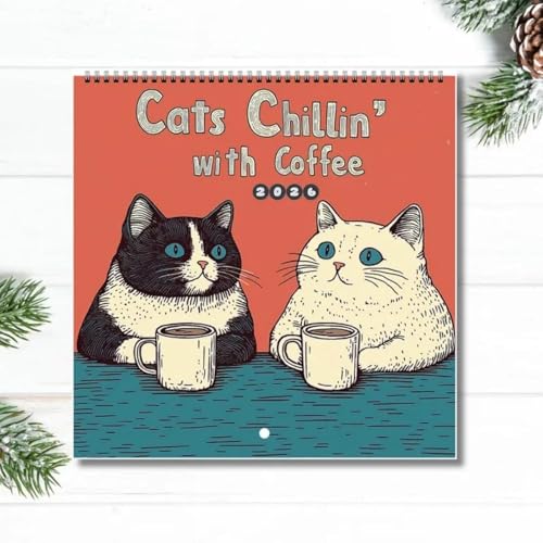 RWSEFK 2026 Cat Calendar, Cats Chillin' with Coffee Wall Calendar, 12 Monthly Cat Themed Calendar, 2026 Cat Wall Calendar Funny, New Year Christmas Gifts for Cat Lovers (8.3 * 8.3in) - Image 2