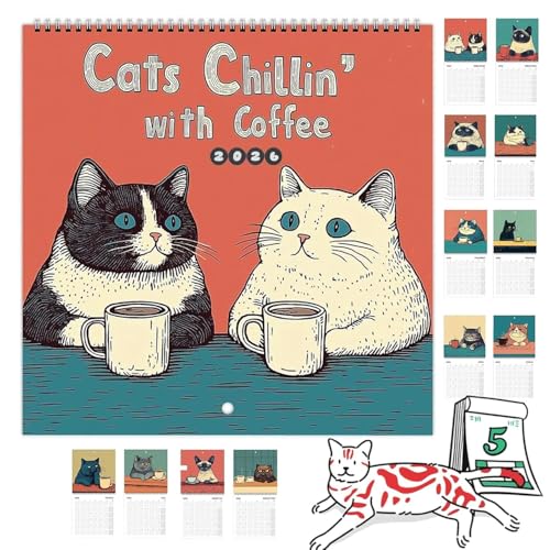 RWSEFK 2026 Cat Calendar, Cats Chillin' with Coffee Wall Calendar, 12 Monthly Cat Themed Calendar, 2026 Cat Wall Calendar Funny, New Year Christmas Gifts for Cat Lovers (8.3 * 8.3in) - Image 1