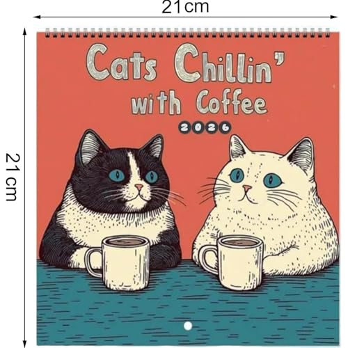 RWSEFK 2026 Cat Calendar, Cats Chillin' with Coffee Wall Calendar, 12 Monthly Cat Themed Calendar, 2026 Cat Wall Calendar Funny, New Year Christmas Gifts for Cat Lovers (8.3 * 8.3in) - Image 5
