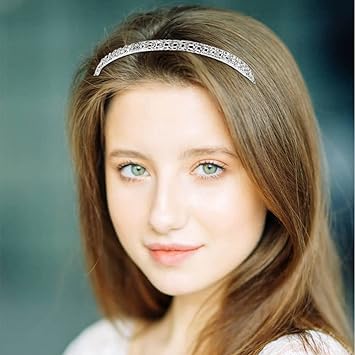 Yoosit 8 Pack Rhinestone Pearl Glitter Sparkly Fancy Silver Metal Headbands Double Hair Bands Slim Thin Skinny Hard Hair Bands Crown Tiara Hair Holder Headpieces for Women Girls - Image 5