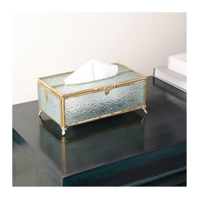 Decor de Maison Brings Gleaming Crackle Napkin Box Tissue Box Cover|Glass Napkin Holder |Dispenser | Facial Tissue Box for Bathroom,Home,Car,Office,Restaurant,Kitchen,Dining - 24X13X10(Gold) - Image 1