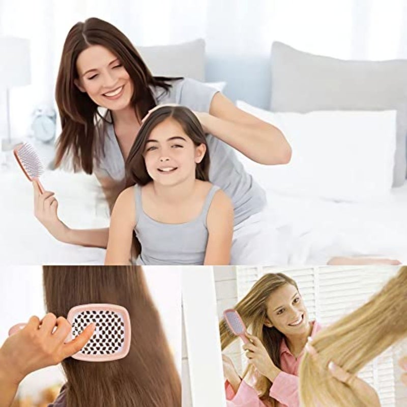 فرشاة فك تشابك الشعر، مشط تصفيف وتهوية وتدليك مجوف للشعر المجعد والرطب السميك والمتشابك باللونين البرتقالي والأبيض - Image 5