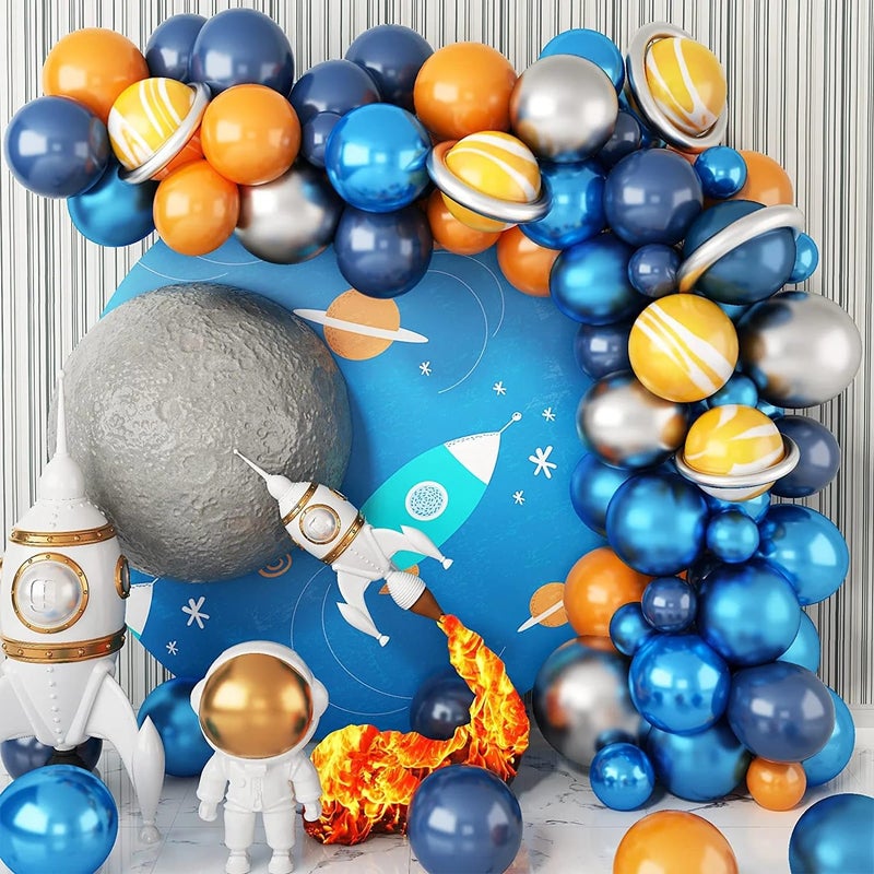 Yamibobo Space Balloon Garland Arch Kit Outer Space Birthday Decorations with Navy Blue Cream Gray Latex Galaxy Balloon for Boy Space Astronaut Themed Birthday Party Decorations - Image 2