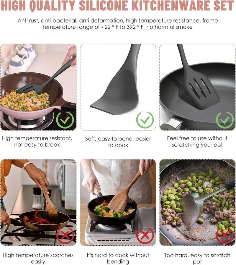 Pranski Kitchen Utensils Set-12 Pieces Silicone Cooking Utensils Set (Dishwasher Safe) 392°F Heat Resistant Spatula Set, Nonstick Cookware - Image 3
