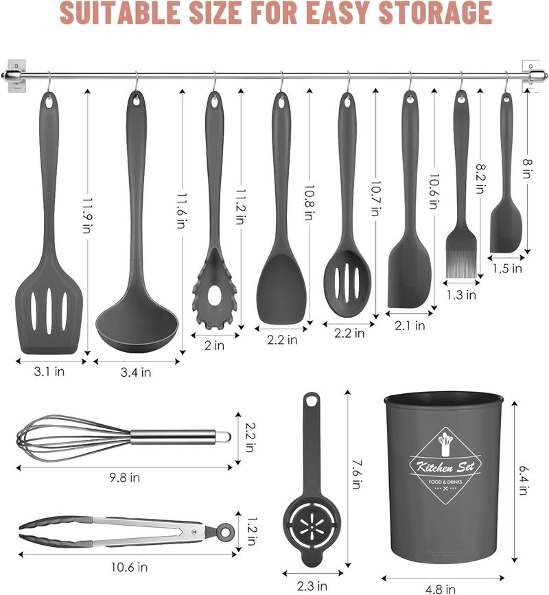 Pranski Kitchen Utensils Set-12 Pieces Silicone Cooking Utensils Set (Dishwasher Safe) 392°F Heat Resistant Spatula Set, Nonstick Cookware - Image 2