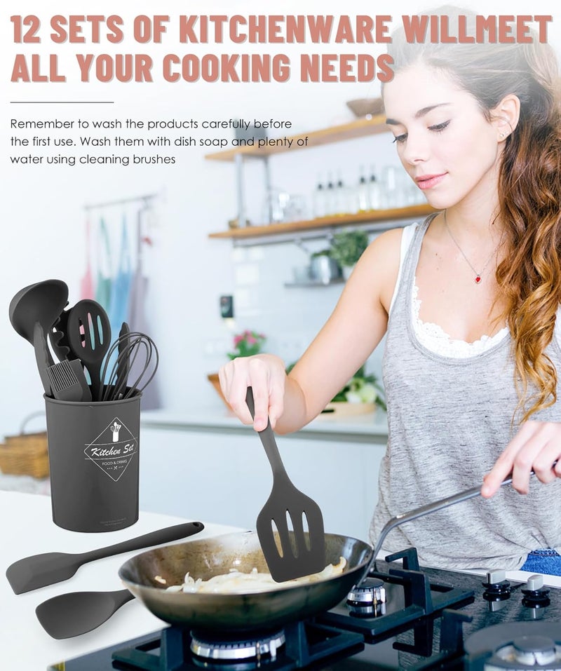 Pranski Kitchen Utensils Set-12 Pieces Silicone Cooking Utensils Set (Dishwasher Safe) 392°F Heat Resistant Spatula Set, Nonstick Cookware - Image 4