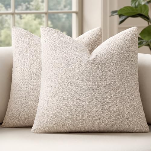 MIULEE 22x22 Inch Decorative Euro Sham Pillow Covers for Couch Bed Set of 2 Textured Boucle Neutral Throw Pillow Covers Natural Beige Ivory Accent Solid Pillowcase Sofa Living Room Home Decor - Image 1