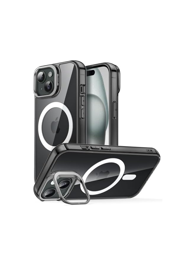 JETech Kickstand Case for iPhone 15 Plus 6.7-Inch Compatible with MagSafe, Built-in Camera Ring Stand, Shockproof Phone Bumper Cover, Magnetic Anti-Scratch Clear Back (Black) - Image 1