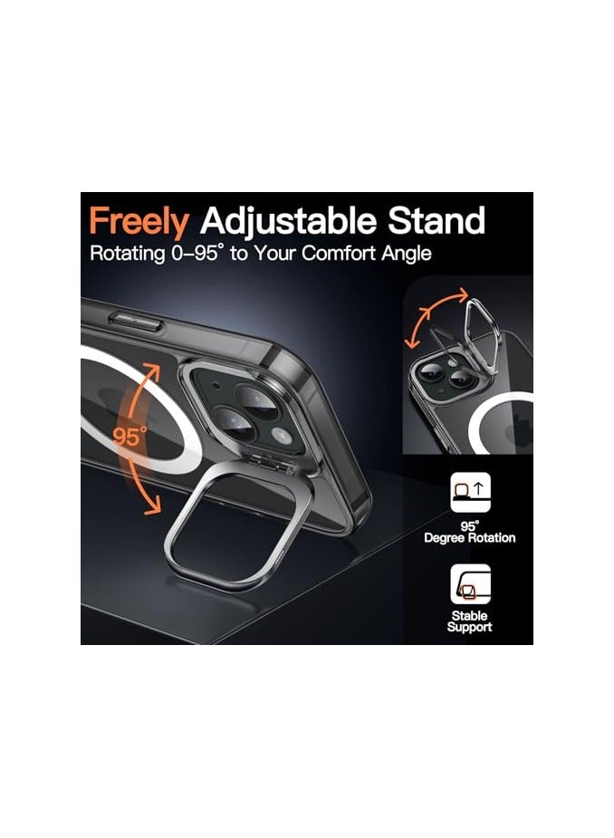 JETech Kickstand Case for iPhone 15 Plus 6.7-Inch Compatible with MagSafe, Built-in Camera Ring Stand, Shockproof Phone Bumper Cover, Magnetic Anti-Scratch Clear Back (Black) - Image 3