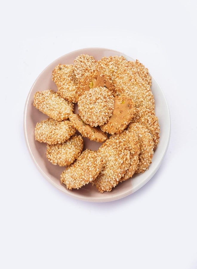 NATUF Crunchy Sesame & Pistachio Cookies | Authentic Middle Eastern Barazik Cookies | Perfect Tea Snack, Ghee-Free Healthy Sesame Cookies, No Preservatives, Handmade, Gourmet Biscuits -250gm - Image 2