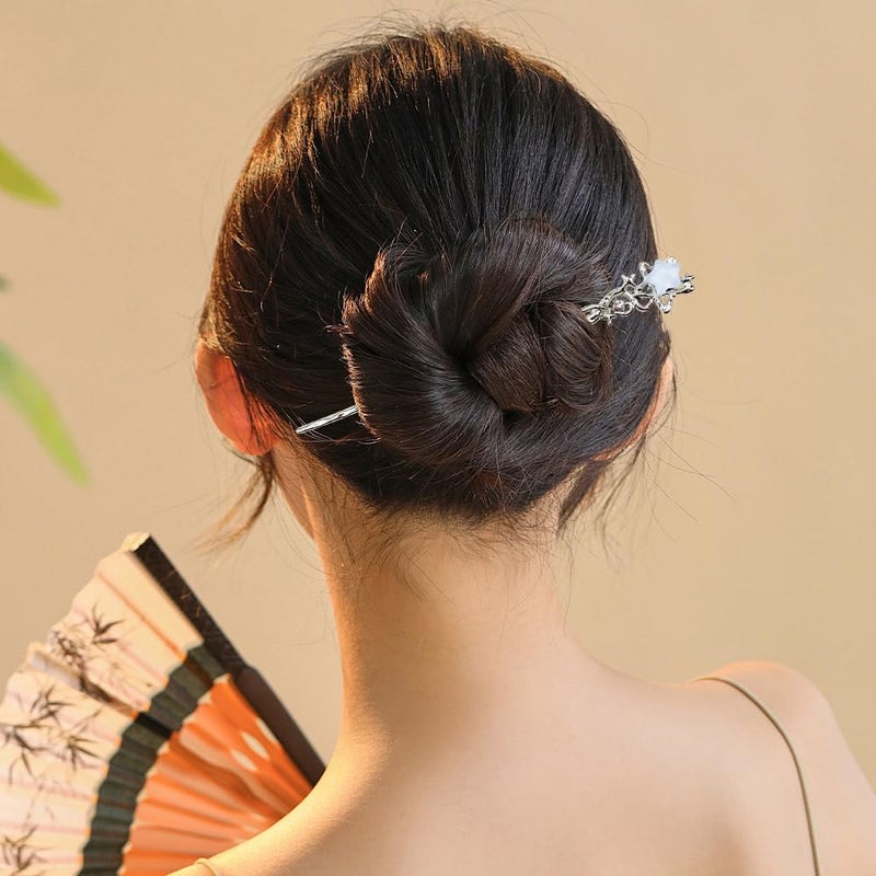 Arvintas 4PCS Star Moon Hair Sticks for Buns Long Hair Chinese Hanfu Asian Vintage Hair Chopsticks Metal Silver Hair Bun Updo Holders Long Hairpins for Women Girls - Image 3