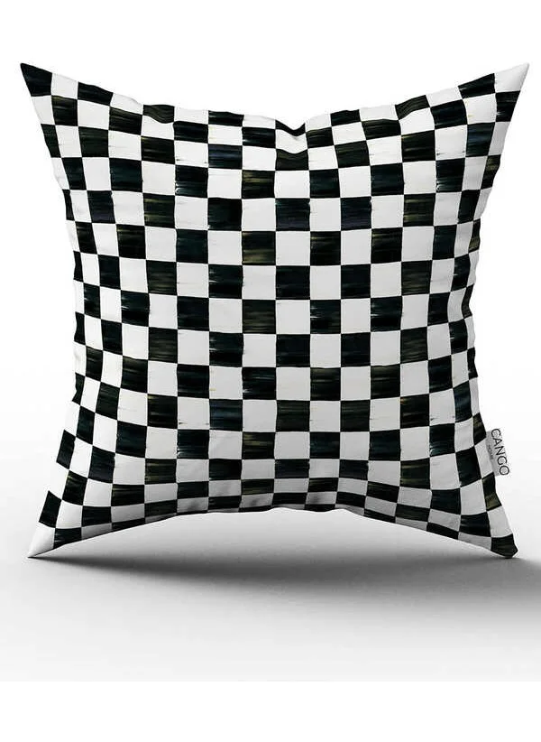 Cango Home Double Sided White Black Checkered Patterned Digital Printed Throw Pillow Cover CGH1049