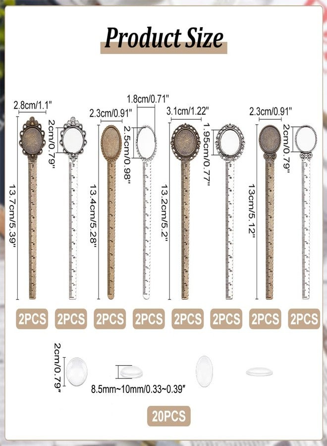 NBEADS 36 Pcs Antique Bronze Bookmark Pendant Tray Kit, Including 16 Pcs Ruler Bookmark Cabochon Settings 20 Pcs Clear Glass Cabochons for Reading Gift Crafting DIY Bookmark - Image 2