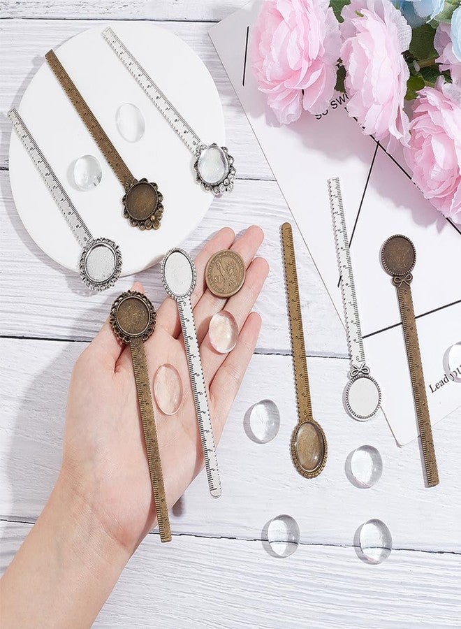 NBEADS 36 Pcs Antique Bronze Bookmark Pendant Tray Kit, Including 16 Pcs Ruler Bookmark Cabochon Settings 20 Pcs Clear Glass Cabochons for Reading Gift Crafting DIY Bookmark - Image 3