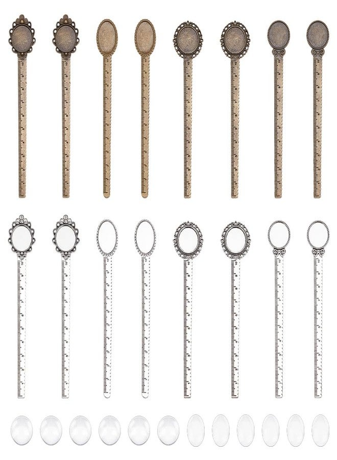 NBEADS 36 Pcs Antique Bronze Bookmark Pendant Tray Kit, Including 16 Pcs Ruler Bookmark Cabochon Settings 20 Pcs Clear Glass Cabochons for Reading Gift Crafting DIY Bookmark - Image 1