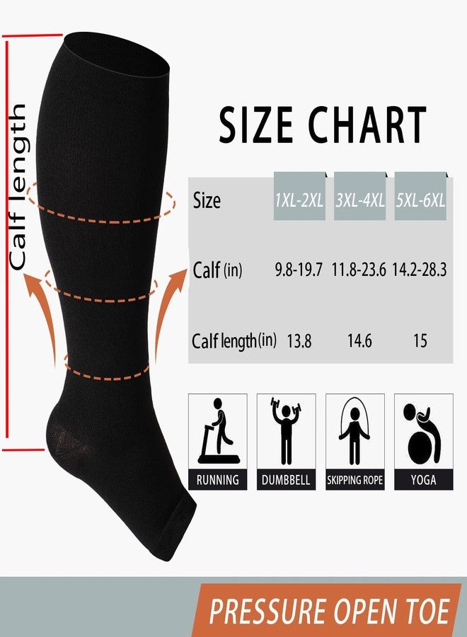Abodhu Plus Size Compression Socks Open Toe Compression for Women& Men 15-20mmHg Wide Calf Knee High Toeless Compression Sock, Black, 5XL-6XL - Image 2