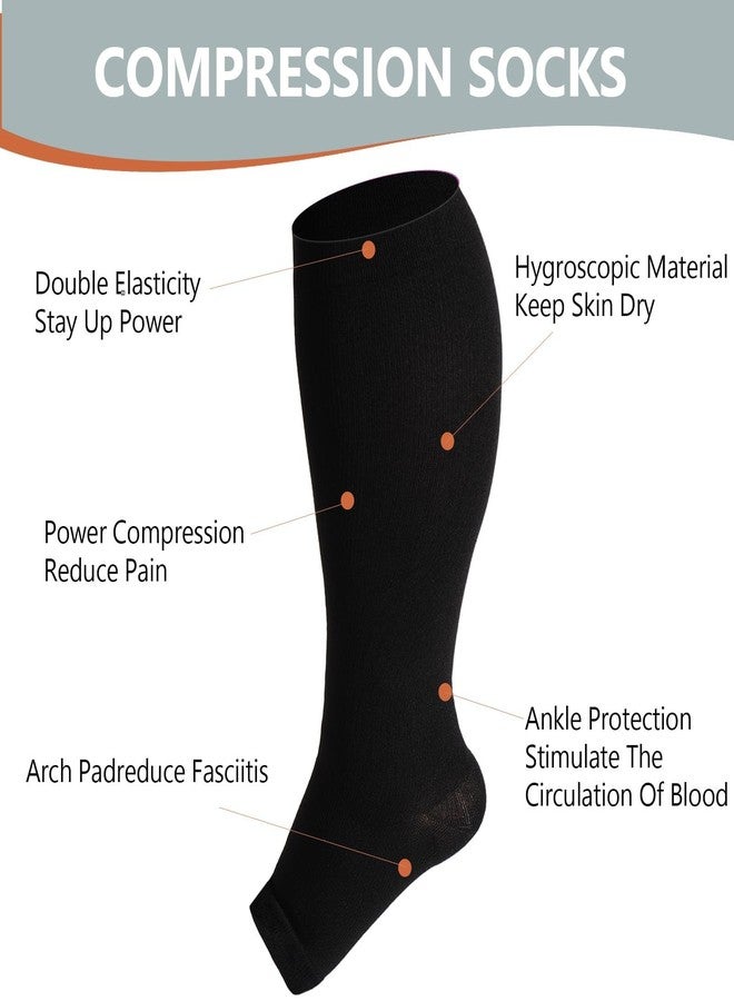 Abodhu Plus Size Compression Socks Open Toe Compression for Women& Men 15-20mmHg Wide Calf Knee High Toeless Compression Sock, Black, 5XL-6XL - Image 4