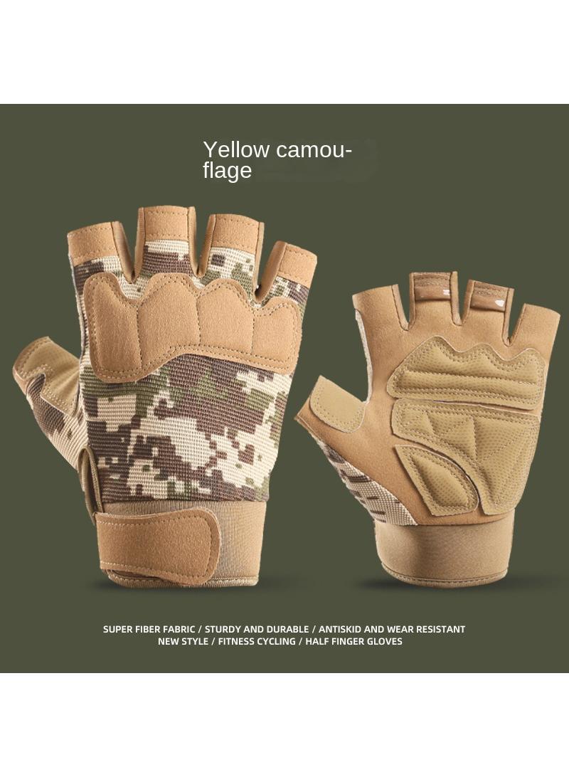 Half-finger Gloves For Outdoor Sports Mountaineering And Cycling Training And Fitness Yellow camo L