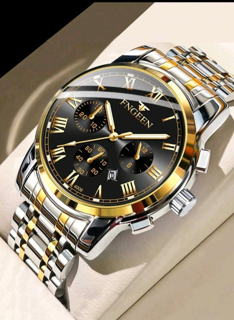 فنجين ساعة يد رياضية مضيئة للرجال من قطعة واحدة من الفولاذ المقاوم للصدأ الفاخر بمشبك مخفي مقاوم للماء وعرض التاريخ - Image 3