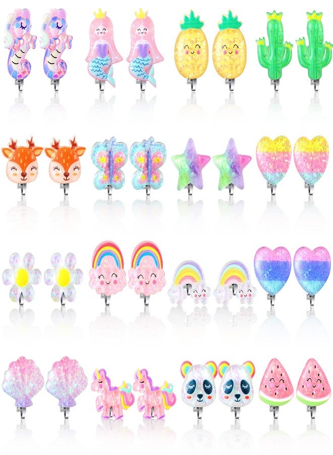 Bonuci 16 Pairs Kids Clip on Earrings for Girls Cute Unicorn Mermaid Non Pierced Clip on Earrings for Kid Little Girl(Cute Style) - Image 1
