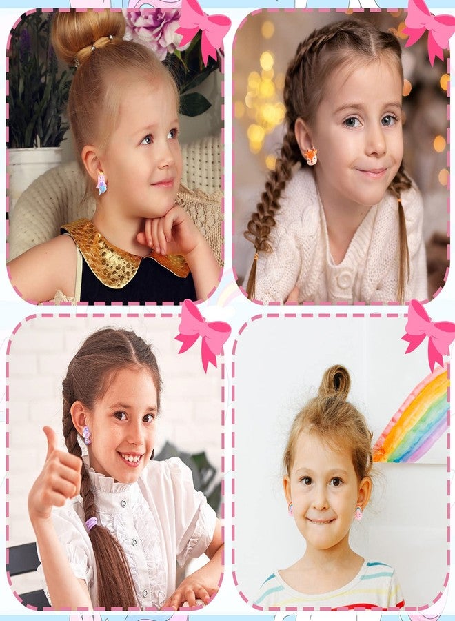 Bonuci 16 Pairs Kids Clip on Earrings for Girls Cute Unicorn Mermaid Non Pierced Clip on Earrings for Kid Little Girl(Cute Style) - Image 2