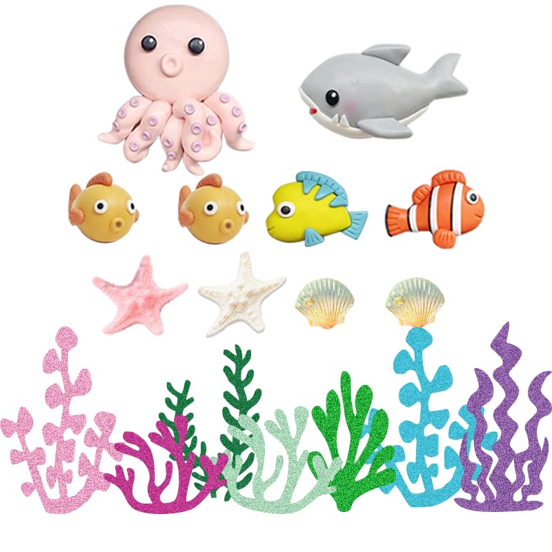 DiDida Under The Sea Cake Topper Ocean Cake Topper Shark Octopus Clownfish Lumpfish Starfish Shells - Image 2