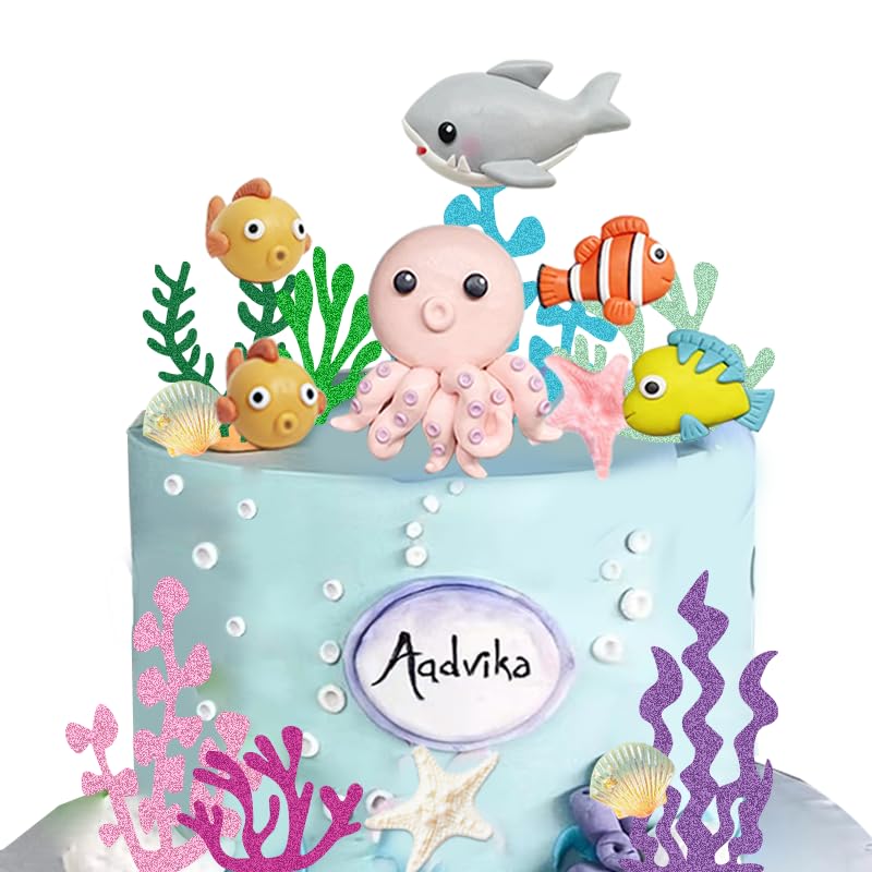 DiDida Under The Sea Cake Topper Ocean Cake Topper Shark Octopus Clownfish Lumpfish Starfish Shells - Image 1