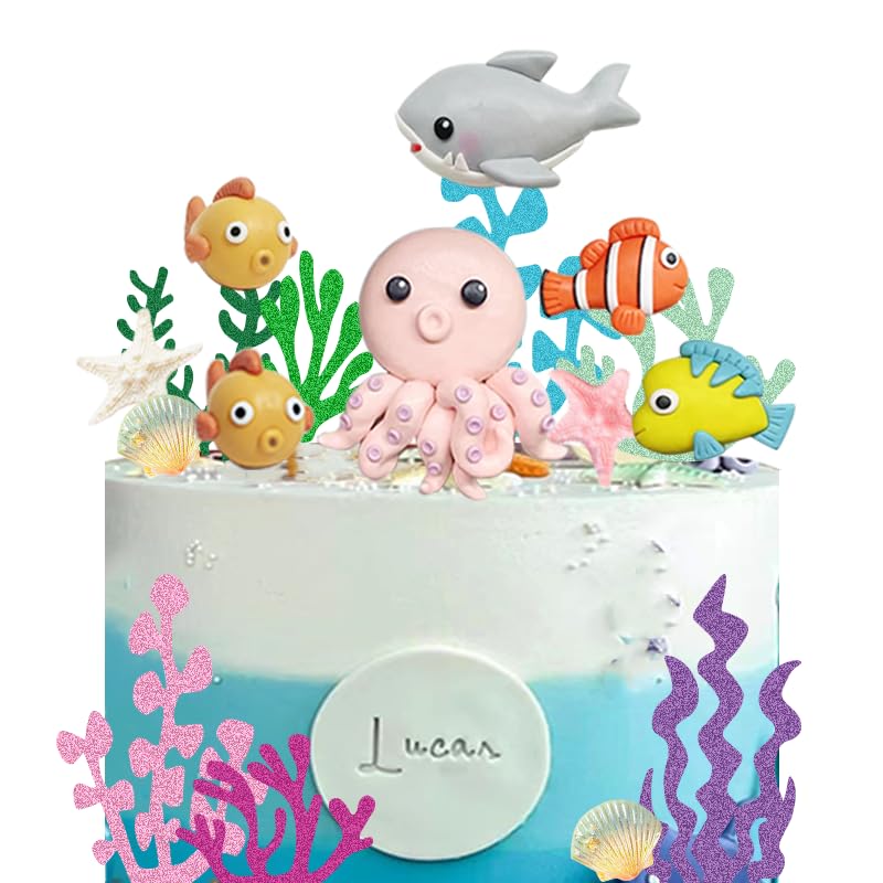 DiDida Under The Sea Cake Topper Ocean Cake Topper Shark Octopus Clownfish Lumpfish Starfish Shells - Image 3
