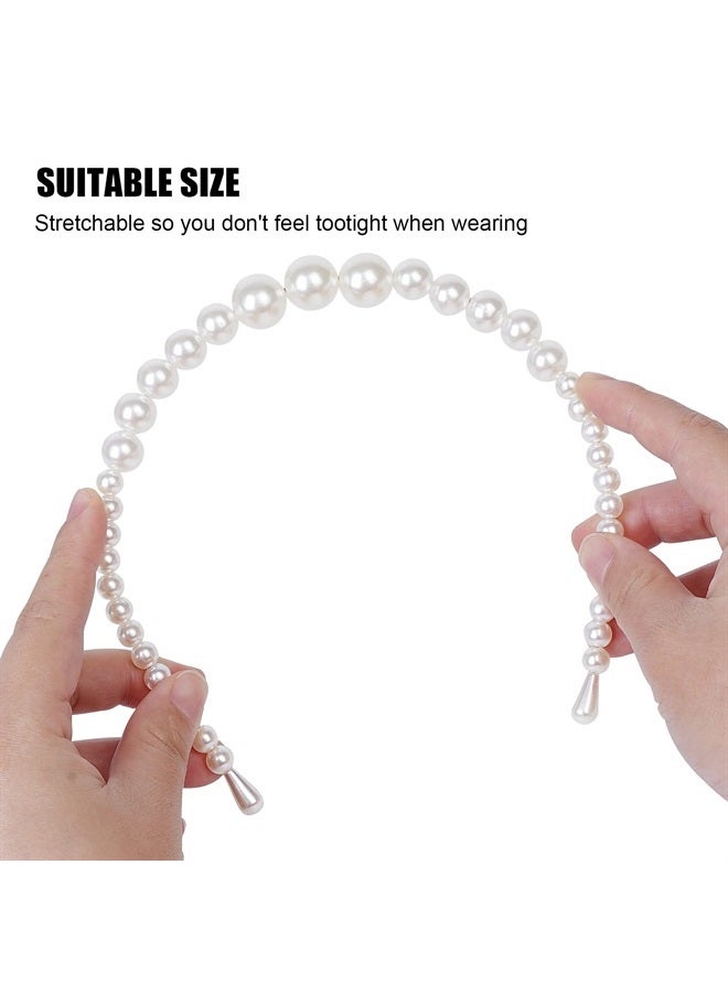 BEAYFILY 4 Pack Pearls Fashion Headbands,White Artificial Pearl Rhinestones Hairbands,Bridal Hair Hoop Party Wedding Hair Accessories for Women Girls - Image 3