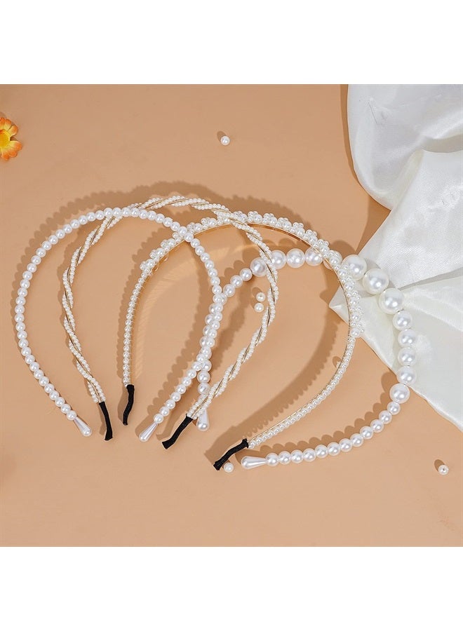 BEAYFILY 4 Pack Pearls Fashion Headbands,White Artificial Pearl Rhinestones Hairbands,Bridal Hair Hoop Party Wedding Hair Accessories for Women Girls - Image 5