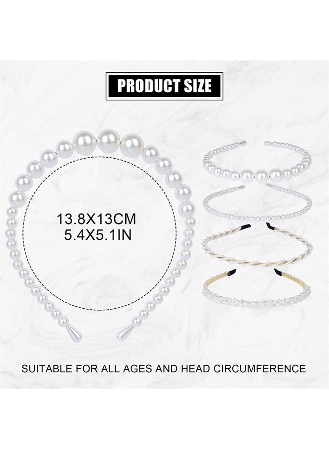 BEAYFILY 4 Pack Pearls Fashion Headbands,White Artificial Pearl Rhinestones Hairbands,Bridal Hair Hoop Party Wedding Hair Accessories for Women Girls - Image 4