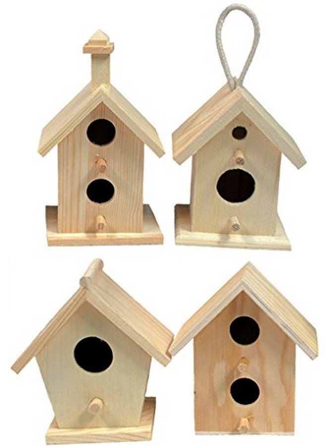 Creative Hobbies ® Mini 4 Inch Tall Birdhouse Set Of 4 Styles Small Unfinished Wood Ready To Paint Or Decorate - Image 4