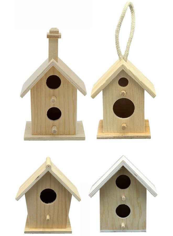 Creative Hobbies ® Mini 4 Inch Tall Birdhouse Set Of 4 Styles Small Unfinished Wood Ready To Paint Or Decorate - Image 1