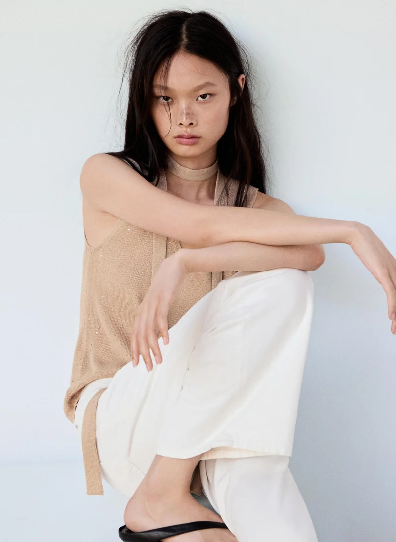 Mango 07-ARENA Knitted Top With Sequin Detail for Women | Best Price UAE