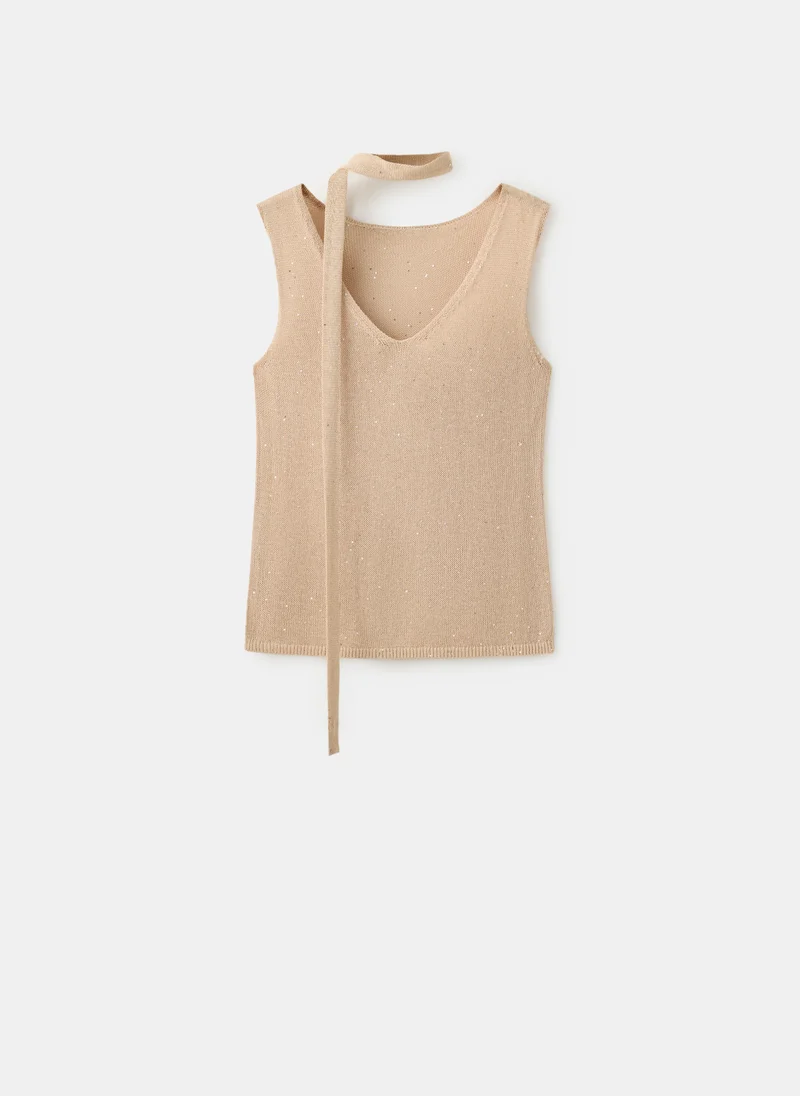 Mango 07-ARENA Knitted Top With Sequin Detail for Women | Best Price UAE