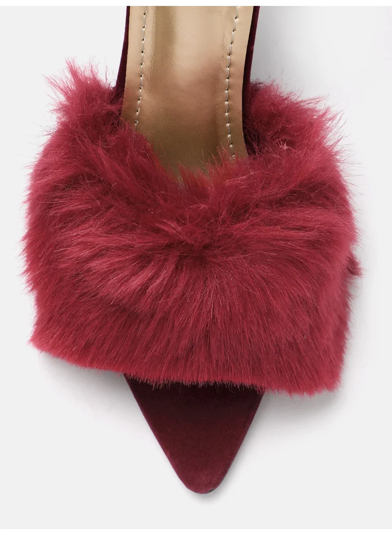 ZORIWORLD Maroon Panther Maroon Heels for Women Faux Fur High Heels, Vegan, Cruelty-Free for Women | Best Price UAE