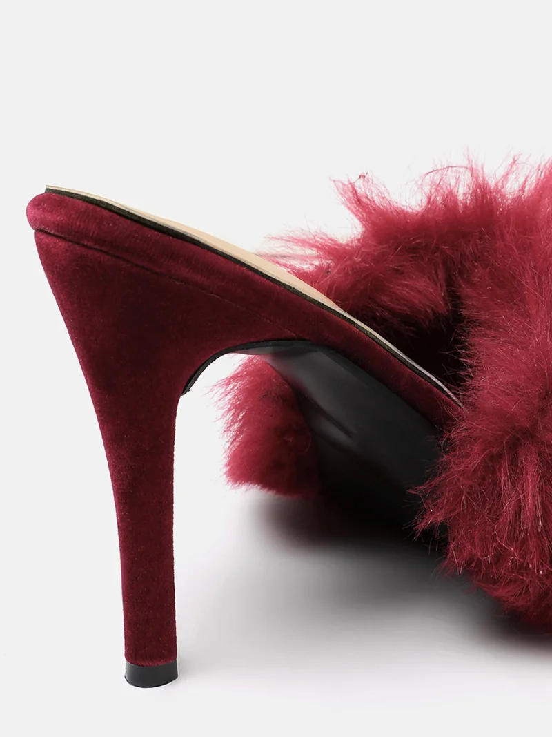 ZORIWORLD Maroon Panther Maroon Heels for Women Faux Fur High Heels, Vegan, Cruelty-Free for Women | Best Price UAE