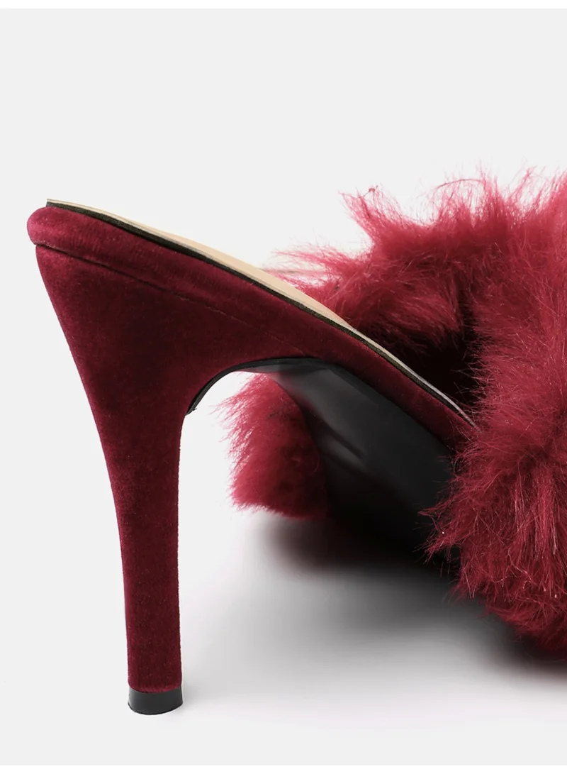 ZORIWORLD Maroon Panther Maroon Heels for Women Faux Fur High Heels, Vegan, Cruelty-Free for Women | Best Price UAE
