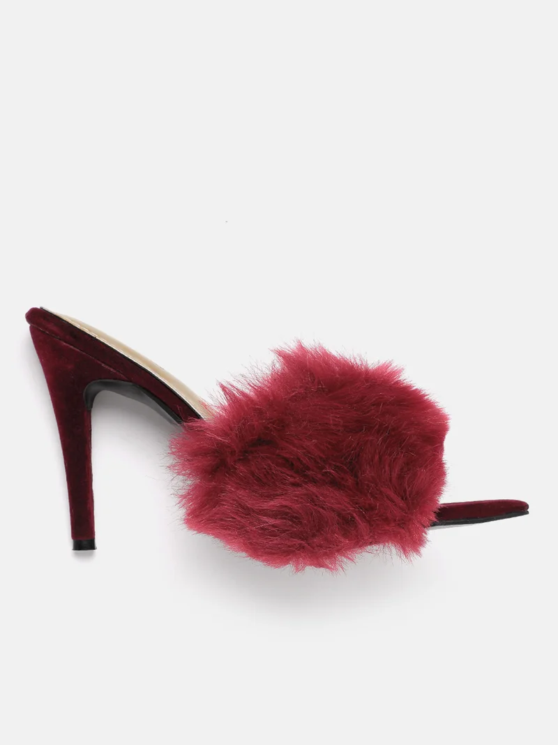 ZORIWORLD Maroon Panther Maroon Heels for Women Faux Fur High Heels, Vegan, Cruelty-Free for Women | Best Price UAE