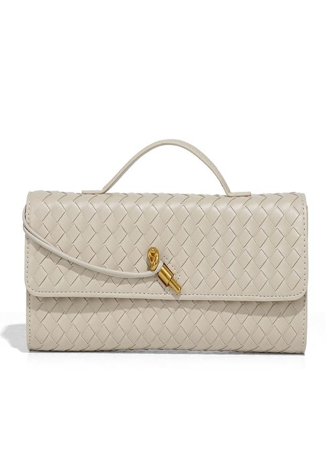 LMKIDS Woven Evening Bag Clutch Purses For Women, Woven Leather Crossbody Bag Purse For Women Shoulder Handbag Cute Satchels (Sand Colored) - Image 1