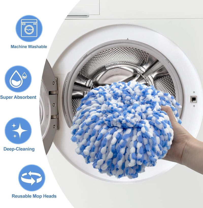 مجموعة رأس ممسحة دوارة بديل، مقبض ممسحة وقاعدة متوافقة مع نظام خزانين Ocedar RinseClean، 4 رؤوس بديلة للممسحة، مقبض ممسحة حديدي متين من 4 أقسام بطول 30-58 بوصة وغطاء رأس ممسحة مثلثي واحد - Image 4