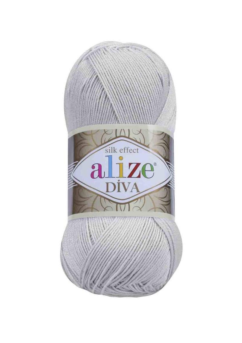 Alize Diva Silk Effect 100% Microfiber Acrylic Yarn 1 Ball skeins 100gr 383yds (168 - Light Grey)
