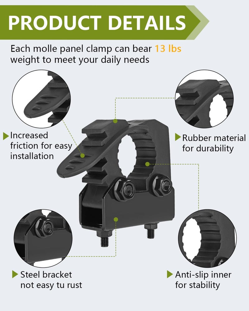 ADTOPI 4 Pack Molle Panel Clamps Universal Truck Bed Mounts Fit 1-3/16’’ to 1-9/16’’ in diameter Tools Quick-Release Shovel Holder Molle Mount for Off-Road Vehicles Trucks Pickups UTV ATV, Black - Image 2